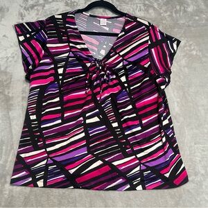 Bobbie Brooks Cap Sleeve Tie Front Top Women’s 1X 16-18 Pink Purple Black